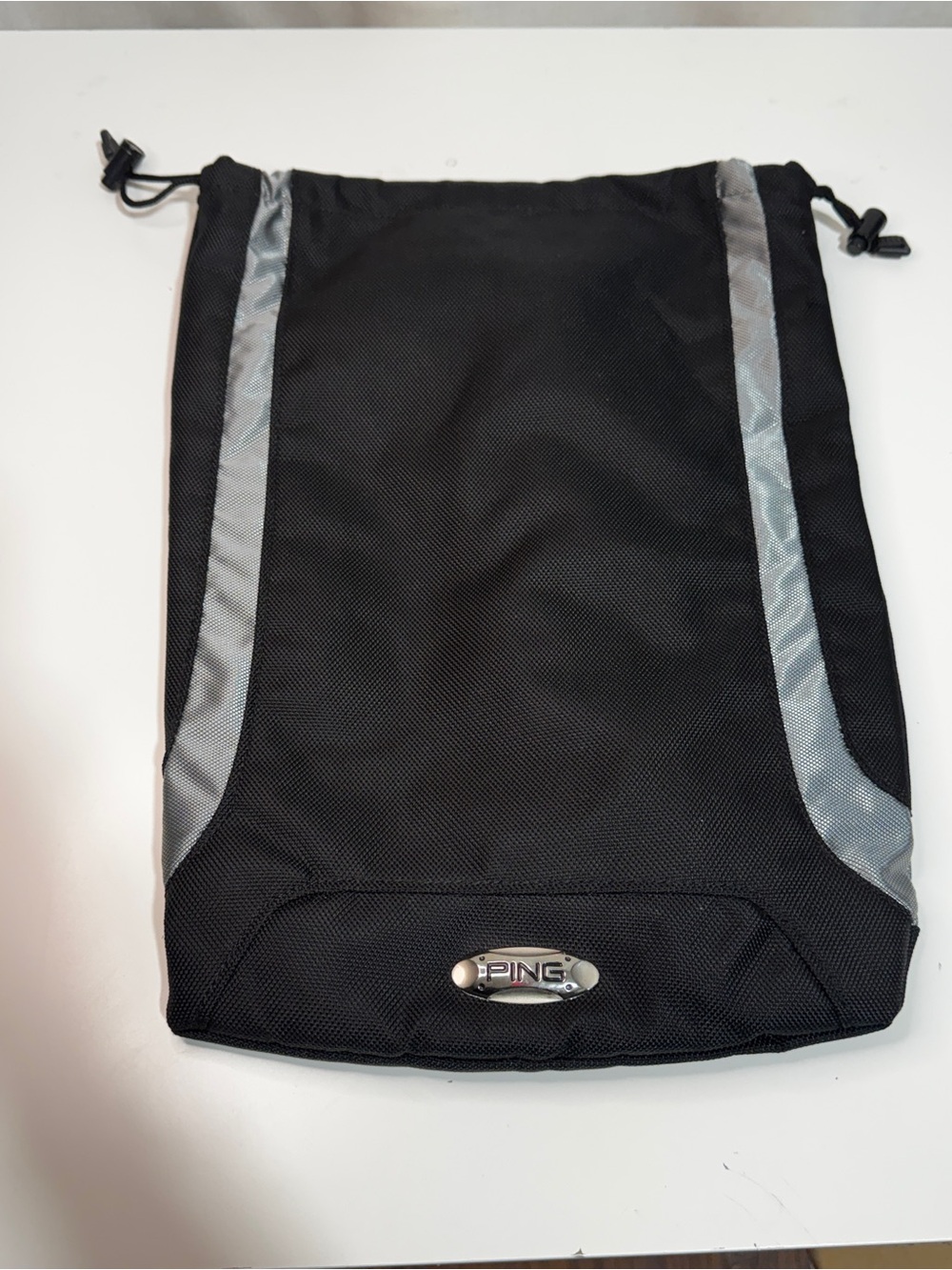 Ping Golf Accessory Shoe Sack Black/Gray Drawstring Closure w/ Zipper Pocket